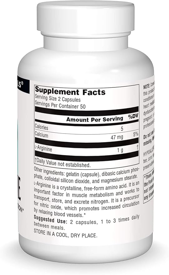 Source Naturals Free Form L-Arginine, 500mg - 100 Capsules