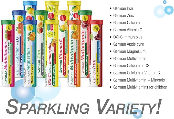 T&D German Iron 14 mg - 240 Vegan Drink Effervescent Tablets - Cherry Flavor - Made in Germany