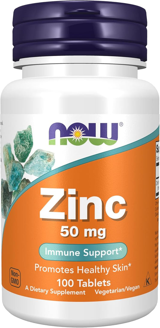 NOW Foods Supplements, Zinc (Zinc Gluconate) 50 mg, Supports Enzyme Functions*, Immune Support*, 100 Tablets