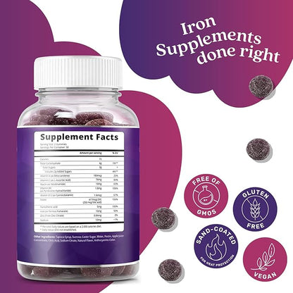 BeLive Iron Gummies - Multivitamin Iron Supplement with Vitamin C, A, B & Zinc, Supports Blood Oxygen, Vegan Supplements for Women, Men & Kids for Growth and Development - Grape Flavor | 5-Pack