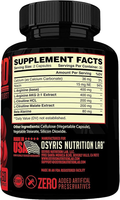 Bull Blood Nitric Oxide Supplement for Men - Nitrous Oxide Booster - L Arginine Pills - Pre Workout & Blood Flow for Men - Nitric Oxide Booster for Enhancing Male Strength & Energy - 60Ct