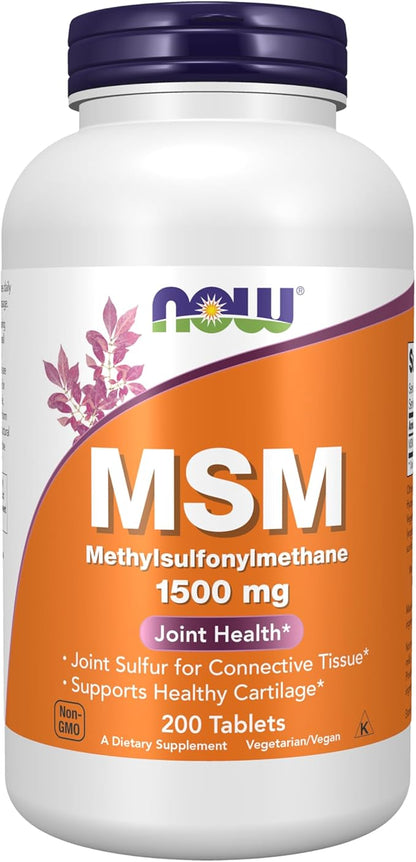 NOW Foods Supplements, MSM (Methylsulfonylmethane) 1,500 mg, Supports Healthy Cartilage*, Joint Health*, 200 Tablets