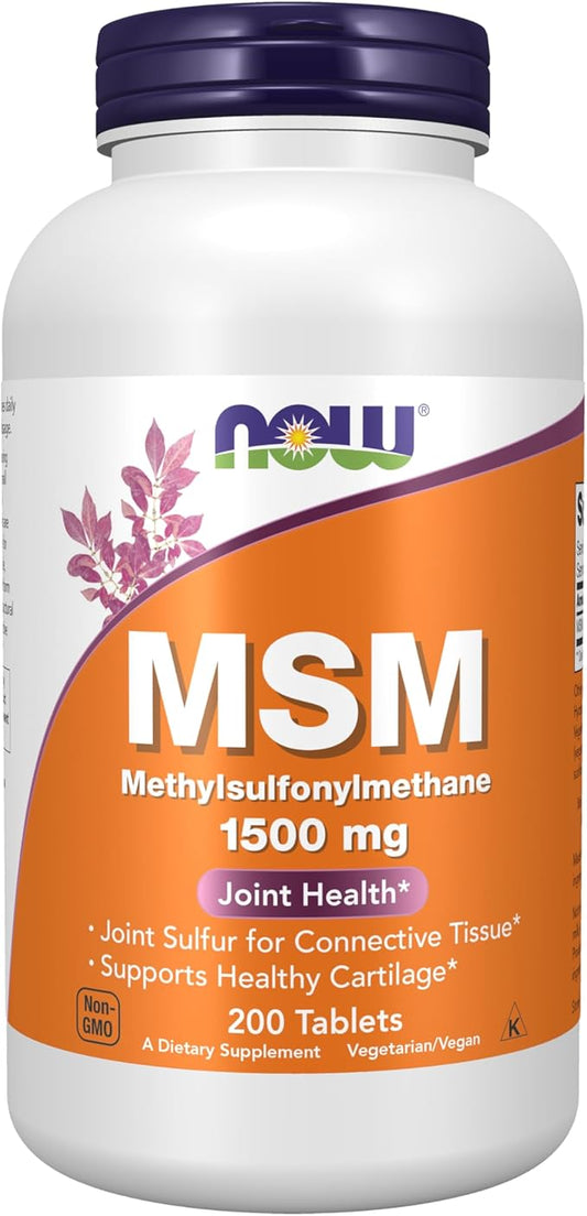 NOW Foods Supplements, MSM (Methylsulfonylmethane) 1,500 mg, Supports Healthy Cartilage*, Joint Health*, 200 Tablets