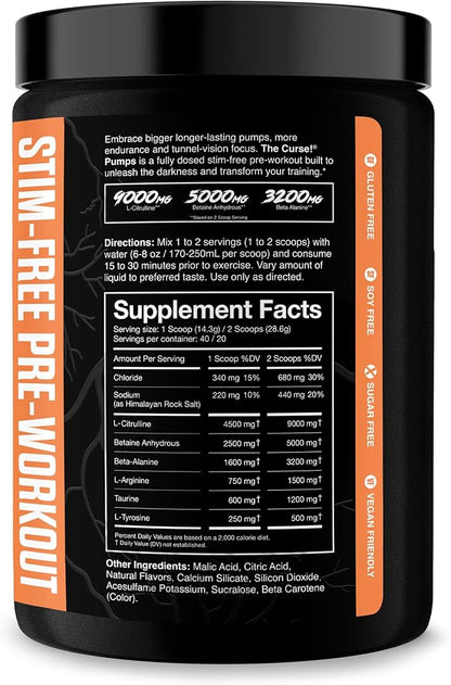JNX SPORTS The Curse! Pump – Stim-Free Pre-Workout | Peach Mango 40 Serves | Caffeine-Free Pump Pre Workout, Non-Stim Nitric Oxide Preworkout for Men & Women