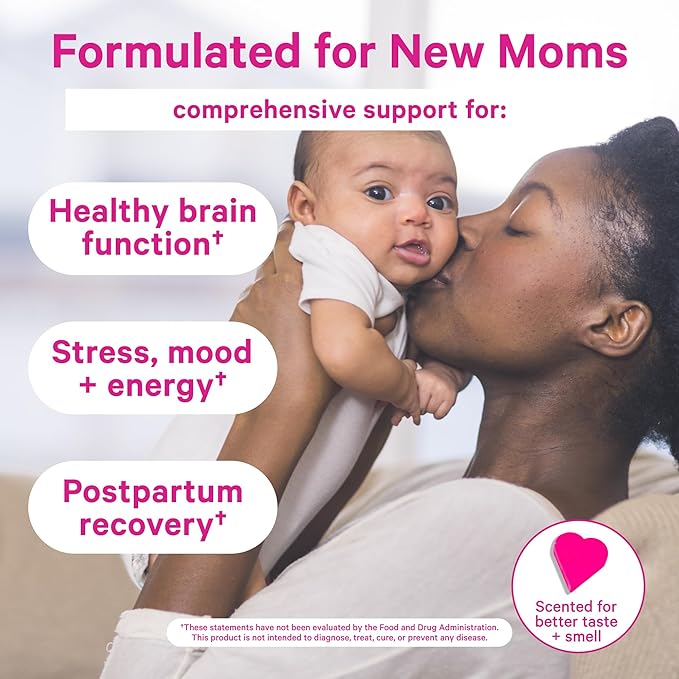 Pink Stork Total Postnatal Vitamins for Women with Vegan DHA, Iron, Folate, and Vitamin B12, Postpartum Recovery Essentials, Daily Supplement for Breastfeeding Moms - 3 Month Supply