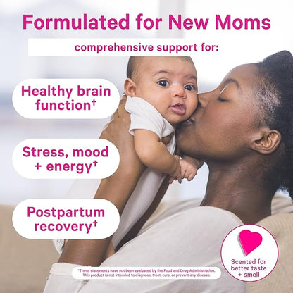 Pink Stork Total Postnatal Vitamins for Women with Vegan DHA, Iron, Folate, and Vitamin B12, Postpartum Recovery Essentials, Daily Supplement for Breastfeeding Moms - 3 Month Supply