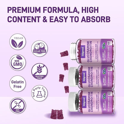 2 Pack Glucosamine Chondroitin Gummies, Extra Strength Glucosamine Chondroitin MSM with Elderberry & Turmeric, Joint Health, Flexibility, Antioxidant, Immune for Adults-Blueberry Flavored, 120 Gummies