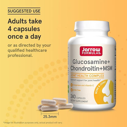 Jarrow Formulas Glucosamine + Chondroitin + MSM Capsules, Joint Support Supplement with Vitamin C and Manganese, 240 Capsules, 60 Day Supply