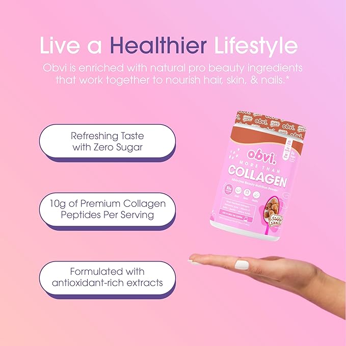 Obvi More Than Collagen Powder | Supports Healthy Hair, Skin, Nails, Joints, Gut | Grass-Fed Multi Collagen Supplement with Hyaluronic Acid, Biotin, Keratin | Cocoa Cereal, 30 Servings