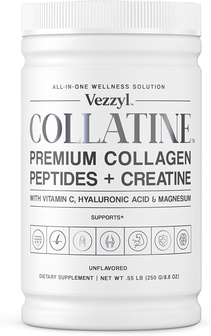 Collatine - Premium Collagen Peptides + Creatine with Vitamin C, Hyaluronic Acid and Magnesium for Skin, Hair, Nails, Bone & Joint, Muscle, Immune and Cognitive Aid (.55 LB (250 G/8.8 OZ)