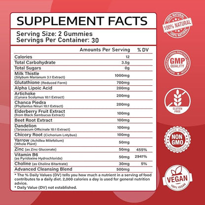2 Pack Liver Cleanse Detox and Repair Gummies - Silymarin Milk Thistle Supplement with Artichoke, Dandelion and Elderberry - Liver Support Supplement - 120 Raspberry Flavored Gummies