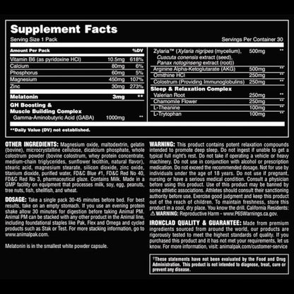 Animal PM - Sleep Aid for Adults Non-Habit Forming Relaxation Enhancer and Mood Support with Melatonin, L-Theanine, Zylaria, Zinc, Magnesium, Vitamin B6, GABA + AKG Anabolic Stack Supply, 30 Count