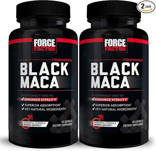 FORCE FACTOR Black Maca Root, 2-Pack, Vitality Supplement for Men with Superior Absorption and Power, Natural Maca Negra Extract, Fundamentals Series, 1000mg, 120 Capsules