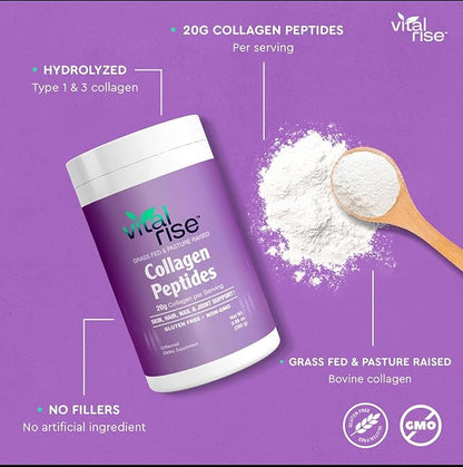Naturally-Sourced Hydrolyzed Collagen Powder - Hair, Skin, Nail, and Joint Support - Type I & III Grass-Fed Collagen Supplement for Women | Non-GMO, Dairy-Free | 9.88 Oz (280g) Unflavored