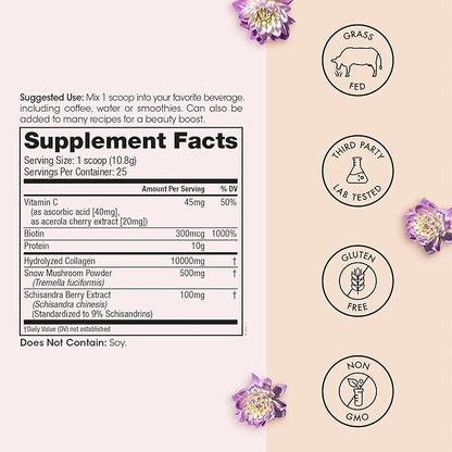 Winged Wellness Glow Up, Collagen Powder for Women - Hair, Skin & Nails Beauty Supplement with Grass-Fed Hydrolyzed Collagen Peptides Adaptogens, Vitamin C & Biotin - 25 Servings, Unflavored