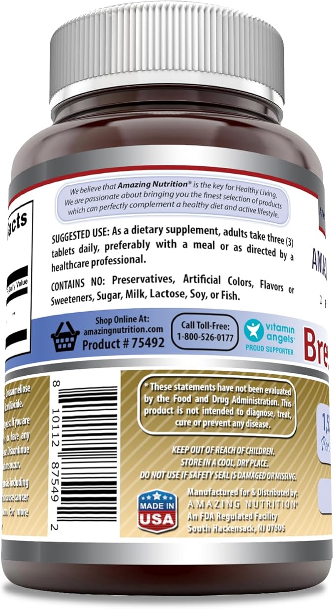 Amazing Formulas Brewers Yeast Supplement | 1500 Mg Per Serving | 120 Tablets | Non-GMO | Gluten Free | Made in USA