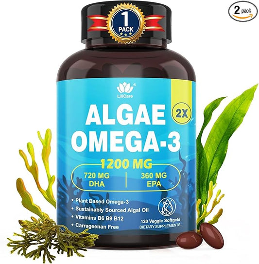 (Made in USA) Fish Oil Alternative Omega-3 Supplement for Women Men, Vegan Algae Oil Science Backed 2:1 Ratio DHA 720mg EPA 360mg, Plant Based Omega-3 Softgels for Brain Eye, No Fish Taste, 240Cts