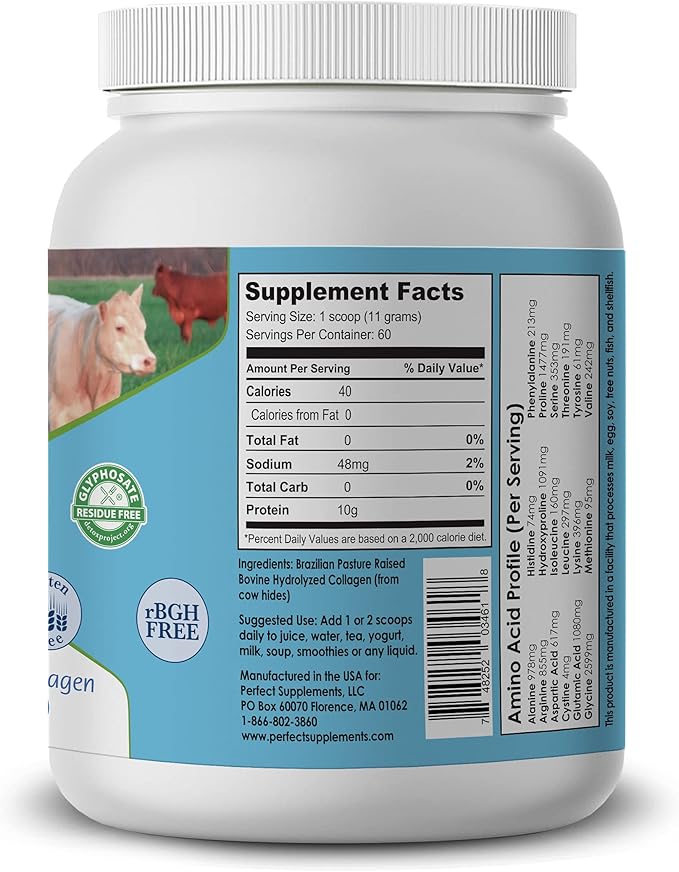 Perfect Supplements – Unflavored Hydrolyzed Collagen Powder for Men and Women - Collagen Peptides - Mix in Hot Cold Liquids, Grass Fed, Easy Absorption, 660 Grams
