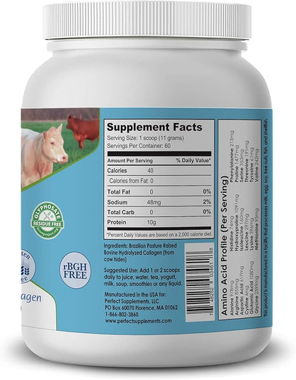 Perfect Supplements – Unflavored Hydrolyzed Collagen Powder for Men and Women - Collagen Peptides - Mix in Hot Cold Liquids, Grass Fed, Easy Absorption, 660 Grams