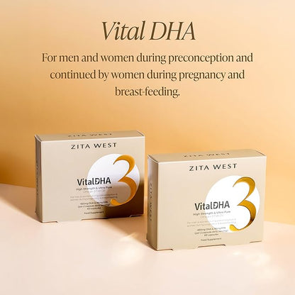 Vital DHA – Prenatal DHA and EPA with Zinc for Fertility, Pregnancy, and Breastfeeding – Omega 3 for Brain Development – 60 Capsules (1 Month Supply)
