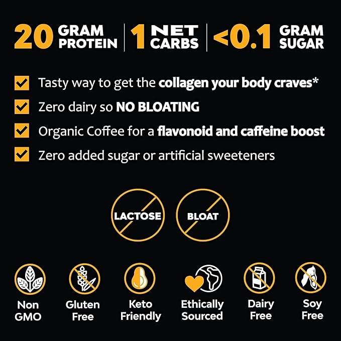 MariGold High Protein Collagen Coffee - Mocha Collagen Latte, Dairy Free, 20g Grass-Fed Type I & III Collagen Peptides, Energy Boost, 2 Shots Organic Espresso, Non-GMO, 1 Lb Bag, 15 Servings