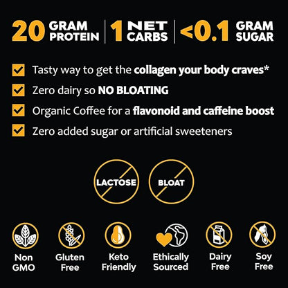 MariGold High Protein Collagen Coffee - Mocha Collagen Latte, Dairy Free, 20g Grass-Fed Type I & III Collagen Peptides, Energy Boost, 2 Shots Organic Espresso, Non-GMO, 1 Lb Bag, 15 Servings