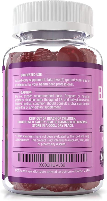 Purely Optimal Elderberry Gummies - Immune Support Supplement with Vitamin C & Zinc, Organic Black Elderberry Extract, Vegan, Non-GMO, Gluten-Free, 60 Count
