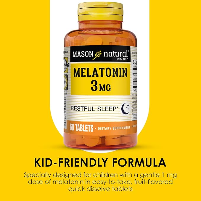 MASON NATURAL Melatonin 3 mg with B6 and Calcium, Natural Sleep Aid, Supports Healthy Sleep & Rest, 60 Tablets (Pack of 3)