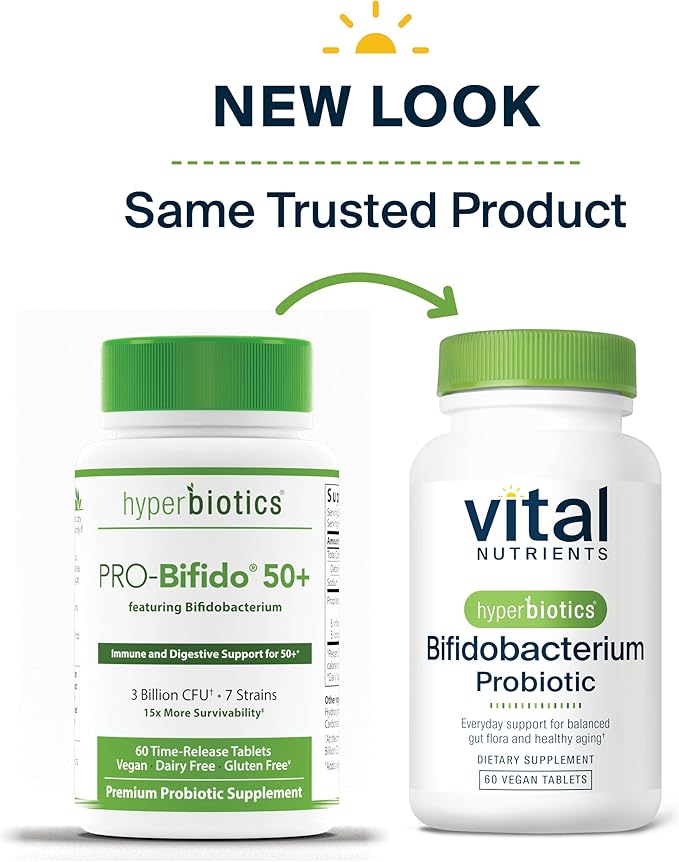 Hyperbiotics Vital Nutrients Bifidobacterium Probiotic | 7 Targeted Strains | Supports Immune and Digestive Health for Older Adults | Shelf-Stable | Vegan | 60 Tablets