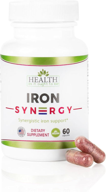 Health As It Ought To Be Iron Syn3rgy Supplement | Physician Formulated Capsules with Iron, Copper, Beet Root, Vitamin C | 60 Capsules