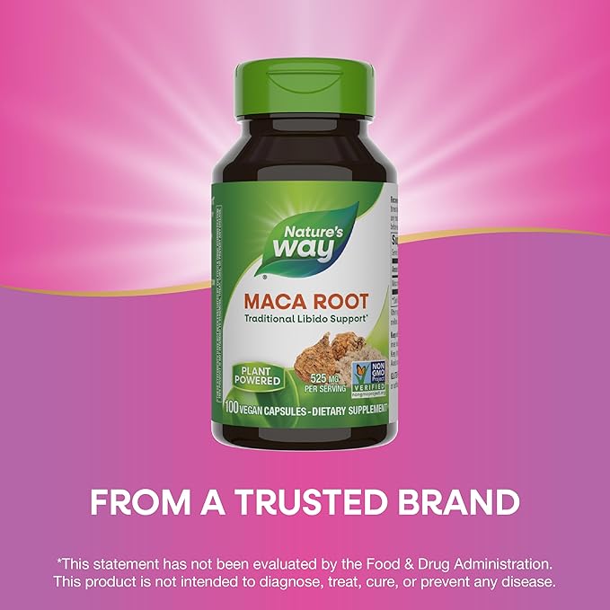 Nature's Way Maca Root, Traditional Libido Support*, 525 mg per Serving, Non-GMO Project Verified, 100 Vegan Capsules (Packaging May Vary)