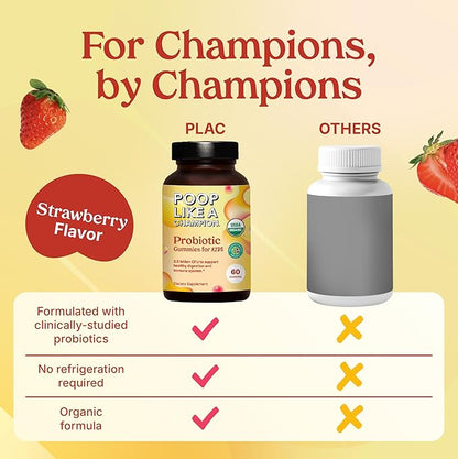 Poop Like a Champion Probiotic Gummies for Kids – USDA Organic, Vegan, Non-GMO, Gentle Digestive Health Support, 60 Gummies