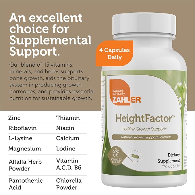 Zahler - Height Factor Healthy Growth Support Vitamin & Mineral Capsules (120 Count) - Kosher Height & Growth Supplement for Kids, Teens & Young Adults - Grow Taller Growth Hormone Support Nutrients