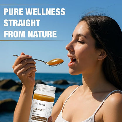 Sea Moss Gel - Propolis Apple Cinnamon 16oz, Wildcrafted Irish Seamoss with Essential Vitamins & Trace Minerals, Vegan Superfood Made in USA