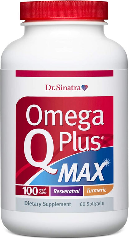 Dr. Sinatra Omega Q Plus MAX – Advanced Heart Health and Healthy Aging Support with 100mg of CoQ10 and Turmeric (60 softgels | 30-Day Supply)