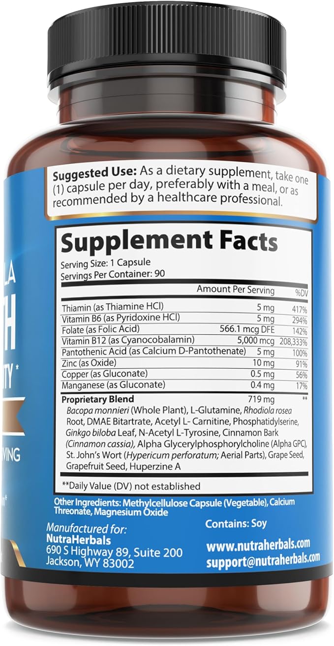 Brain Booster Supplement -90 Day Supply- Nootropics Mental Clarity, Memory & Focus. Scientifically Formulated for Prolonged Performance - DMAE, Bacopa Monnieri, Rhodiola Rosea.