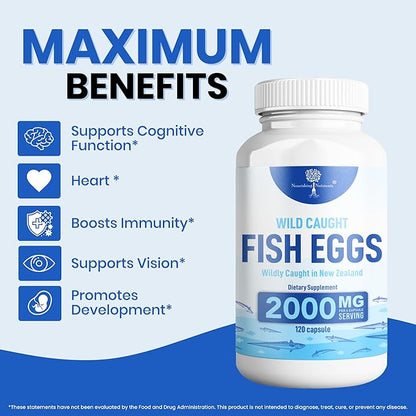 Wild Caught Fish Eggs 2,000mg - Omega 3 Supplement for Eye, Brain Health, Supports Immunity, Bones and Teeth, Mood Support with Omega 3-6-9 Fish Egg Capsules