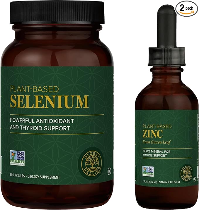 Global Healing Selenium and Zinc Kit - Made with Organic Ingredients, Thyroid Support and Immune Health, Immune Boost, Hormone Balance