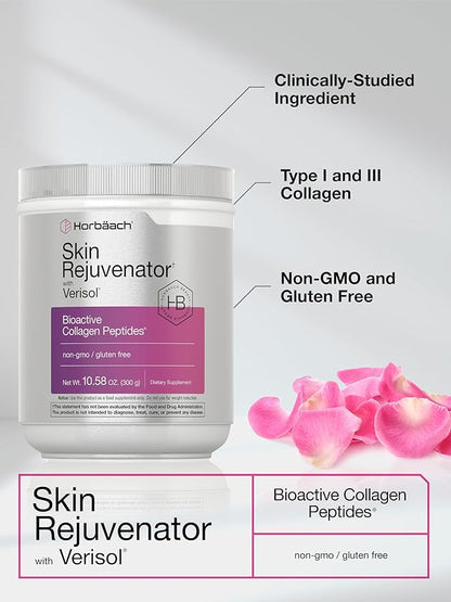 Horbäach Skin Rejuvenator with Verisol 10.58 oz | Bioactive Collagen Peptide Powder | Types I and III | Non GMO, Gluten Free Supplement