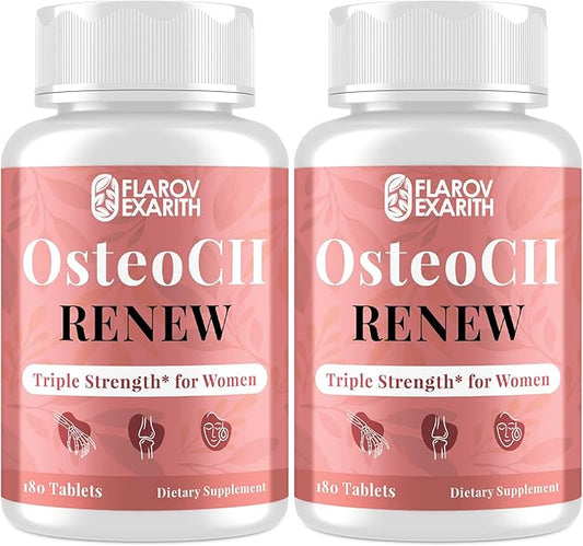 Joint Supplements for Women OsteoCII Renew Triple Strength – Advanced Joint, Bone & Skin Formula – Collagen, Glucosamine, Chondroitin, Calcium, MK-7, Vitamin D3, Hyaluronic Acid, 180 Tablets