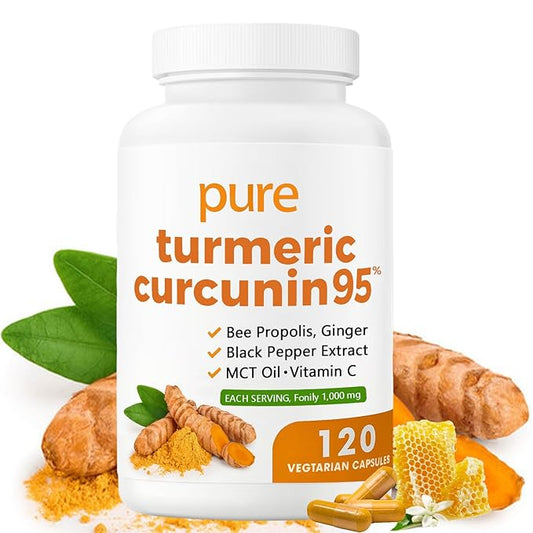 Turmeric Curcumin Supplement 1000mg - 95% Turmeric Complex Supplement with Bee Propolis, Ginger, MCT Oil, Fat Soluble Vitamin C, & Black Pepper, Non-GMO, Gluten Free, 120 Capsules