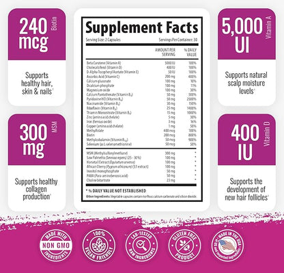Hair, Skin and Nails Vitamin Supplement with Biotin, 2 Bottle Pack, Growth Formula for Men and Women