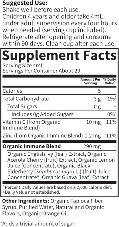Garden of Life Organics Elderberry Zinc Immune Support for Adults and Kids 12 and Older, Organic Cough & Mucus Immune Syrup with Ivy Leaf, Vitamin C and Echinacea, No Added Sugars, 5 Fl oz