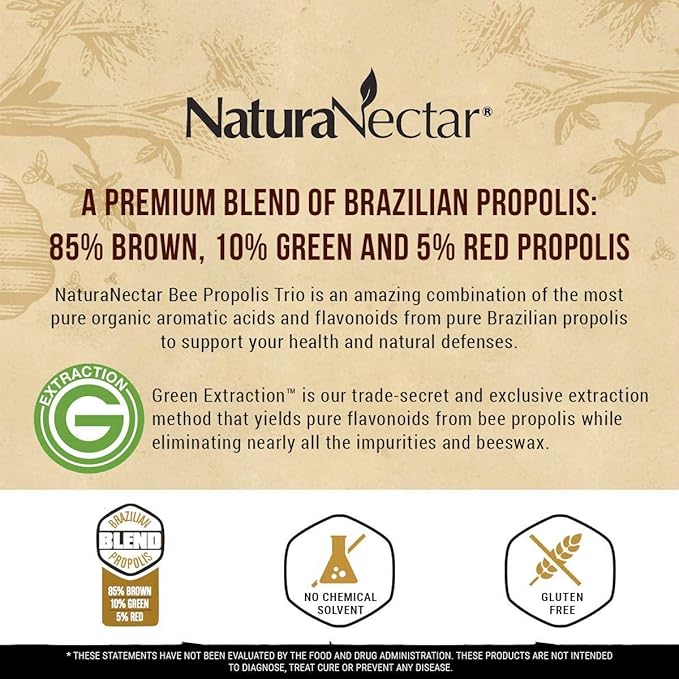 NaturaNectar Natural Bee Propolis Bundle - Trio and Red Propolis - for Immune and Cardiovascular Support and a Healthy Metabolism* - 60 Capsules per Bottle