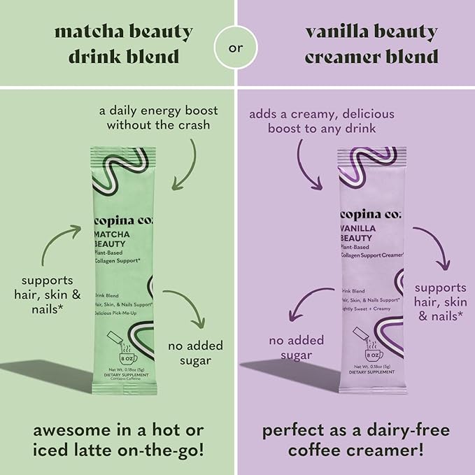 Matcha Beauty Vegan Collagen Booster Drink Blend: Plant Based Collagen Support Smoothie Drink Vegan Blend Variety Pack | Matcha Flavor || 3 Cartons, 10 Individual Servings per Carton
