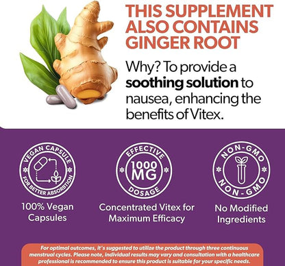 Intimate Rose Vitex Chasteberry Supplement for Women, 1000 mg - Chaste Tree Berry for Hormone Balance, Fertility & PMS Support, Regulate Cycles - 60 Capsules