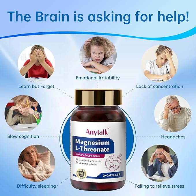 Magnesium L-Threonate, Magnesium Breakthrough, Brain Supplements for Memory and Focus, Sleep and Cognitive Support for Kids & Adults (90 Capsules)