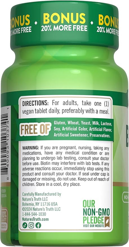 Nature's Truth Biotin 1000mcg | 120 Tablets | Vegan, Non-GMO, Gluten Free Supplement