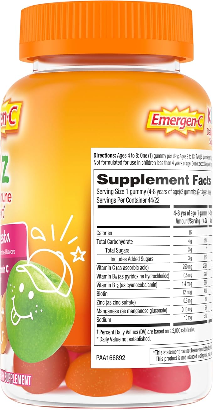 Emergen-C Kidz Daily Immune Support Dietary Supplements, Flavored Gummies with Vitamin C and B Vitamins, Fruit Fiesta Flavored Gummies - 44 Count