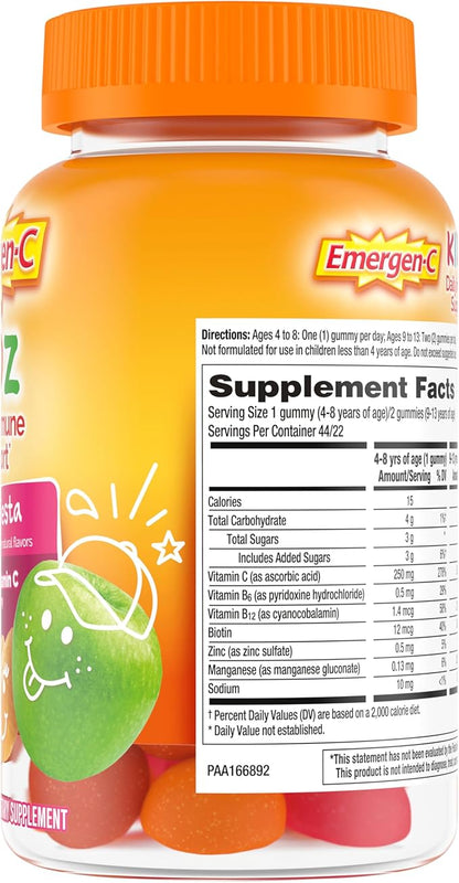 Emergen-C Kidz Daily Immune Support Dietary Supplements, Flavored Gummies with Vitamin C and B Vitamins, Fruit Fiesta Flavored Gummies - 44 Count